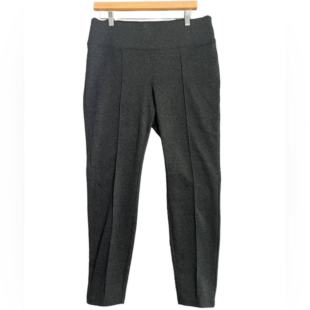 Nine West Skinny Legging Size Large Charcoal Black Gray Elastic Waist Pleated